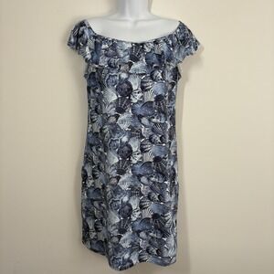 Tommy Bahama Womens Sanibelle Blues Off the Shoulder Dress Size L Pockets Travel